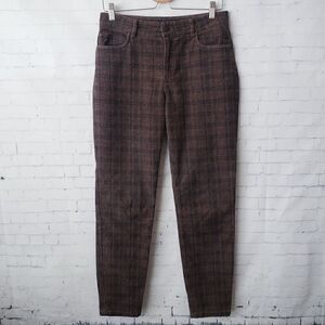 Peruvian Connection Plaid Brown Pants Size 6 Stretch Cotton Straight Leg